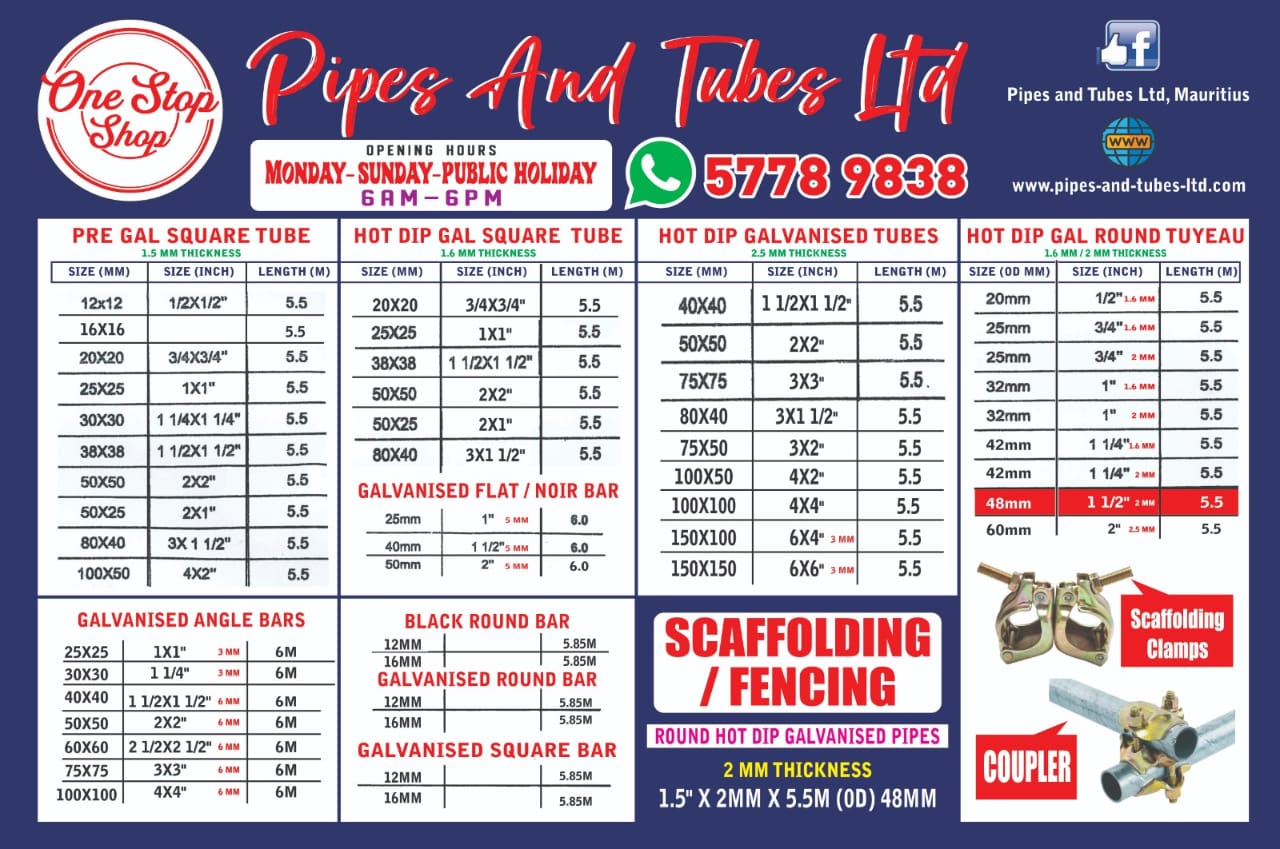 Pipes and Tubes Mauritius, Triolet